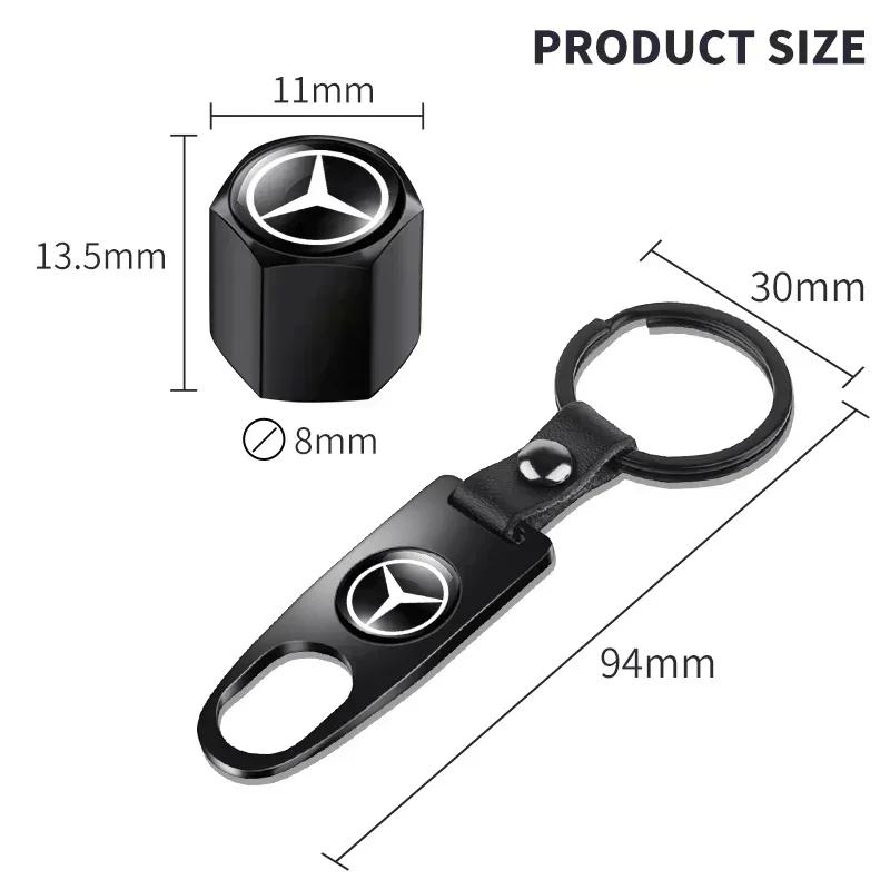 AABIH1 Car Wheel Tire Valve Stems Caps with car Keychain keyrings For Mercedes benz A B R G Class AMG GLK GLA CLA W204 W251 W176