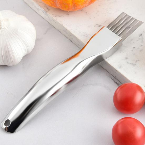 Луковицерезка с 6 лезвиями, овощерезка из нержавеющей стали для нарезки соломкой, многофункциональный кухонный инструмент с защитным кожухом.