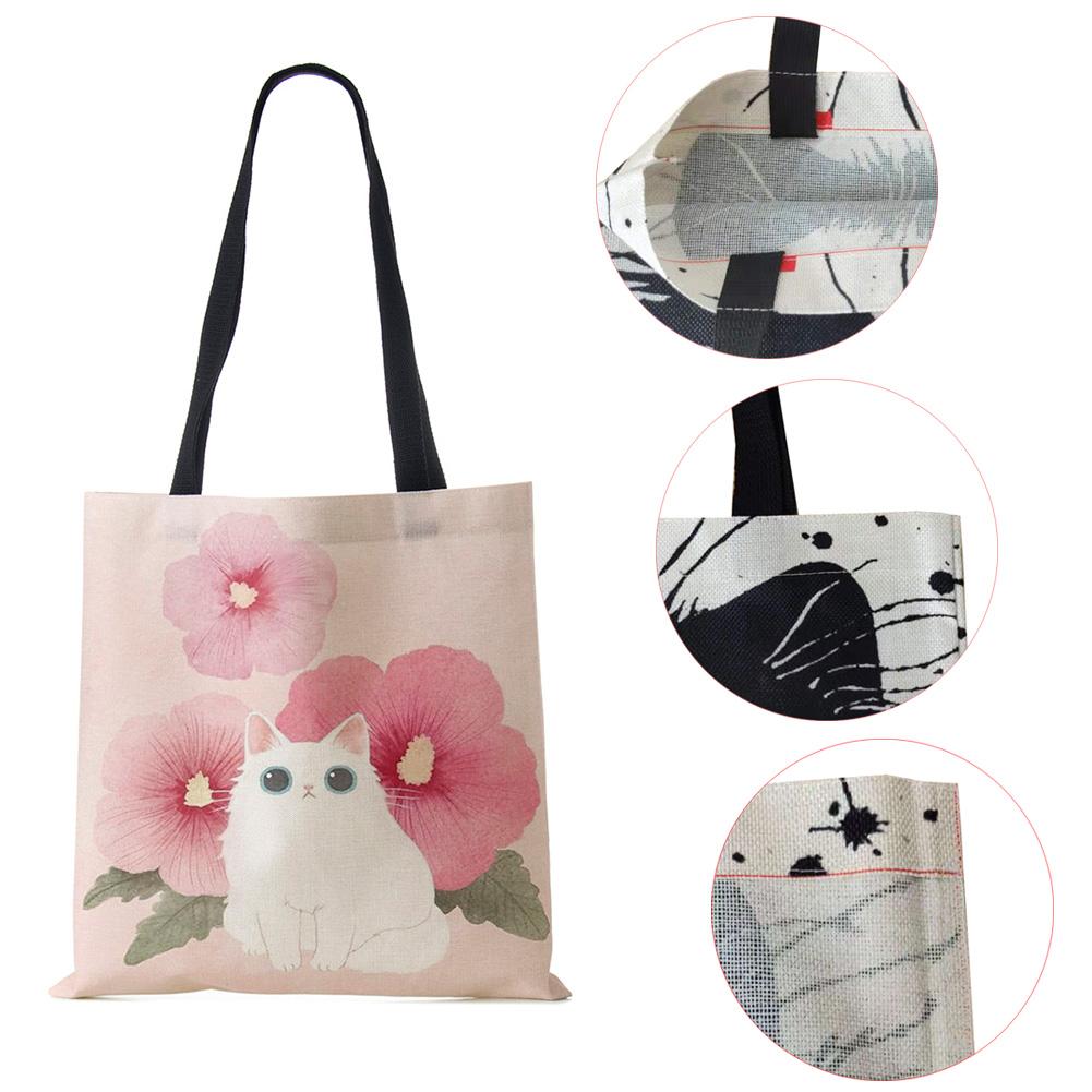 Акварельные сумки-тоут ручной росписи, цветочная милая кошка, принт, наплечная сумка для женщин, леди, офисная сумка, повседневные сумки для покупок, KTY