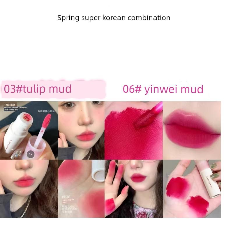 Spring Tulips! Matte Lip Mud and Lip Glaze in Nude Colors, Peach Pink, Non-Stick Cup Lipstick