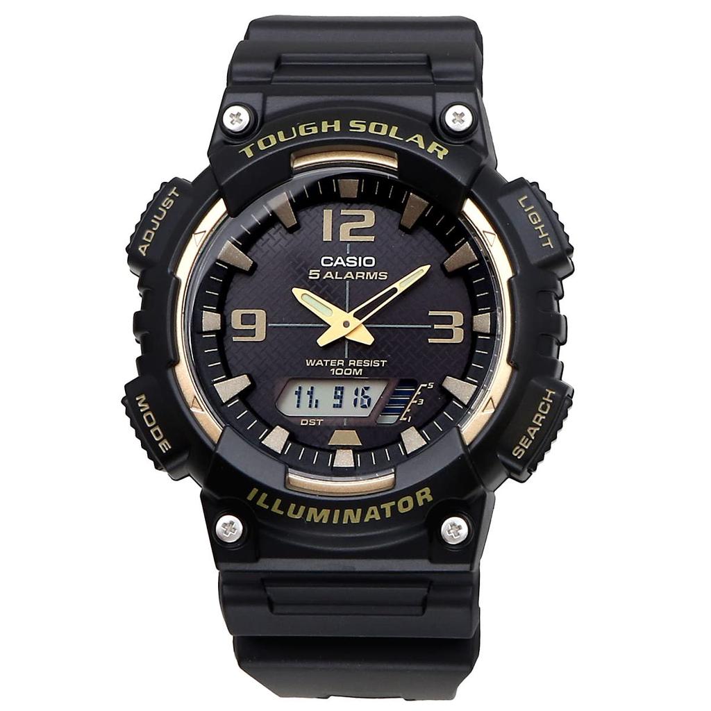 Casio Мужские кварцевые часы AQ-S810 Series с питанием от солнечной энергии, аналого-цифровые, модель для зарубежного рынка, черные x золотые AQ-S810W-1A3V