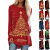 Women's Casual Plus Size Long Sleeved Round Neck Christmas Printed T-shirt Top Pullover