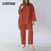 Spring and Autumn Women's Long Sleeve Top Long Pants Set Plus Size Loose Fashion Casual Solid Colour Cotton Linen Tops Pant Set