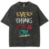 Every Thing Will Be Ok Monogram Print Women Wash T-Shirt Imitation Denim Oversized Short Sleeve Everyday Design Top