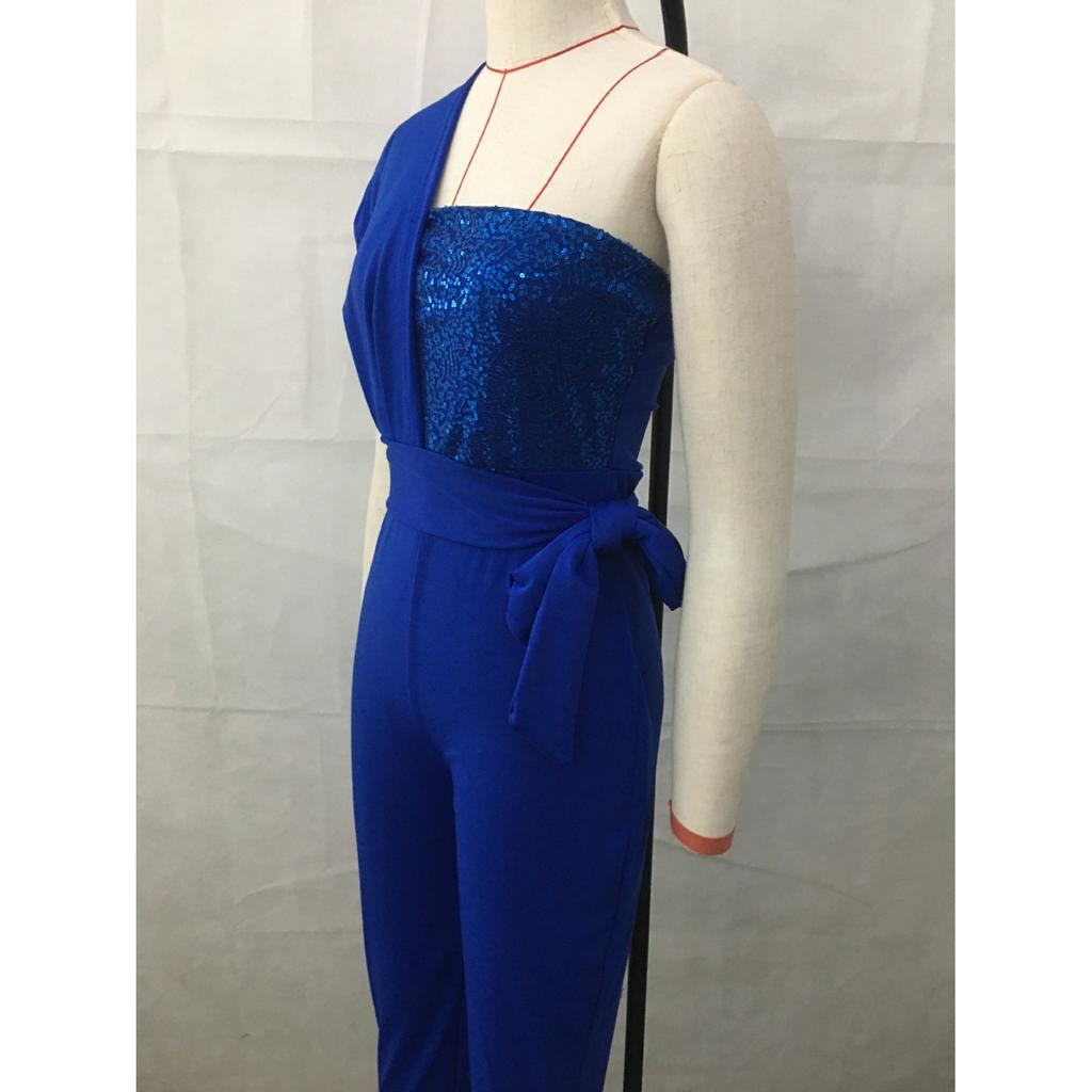 Женский однотонный облегающий комбинезон без рукавов с пайетками и поясом