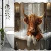 Funny Highland Cow Funny Animal Brown Calf Cute Cow Bubble Shower Curtain, Bathroom Decorative Shower Curtain, Waterproof Shower