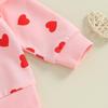 Toddler Girls Valentine's Day Sets Long Sleeve Heart Print Sweatshirt Drawstring Pants Headband Sets