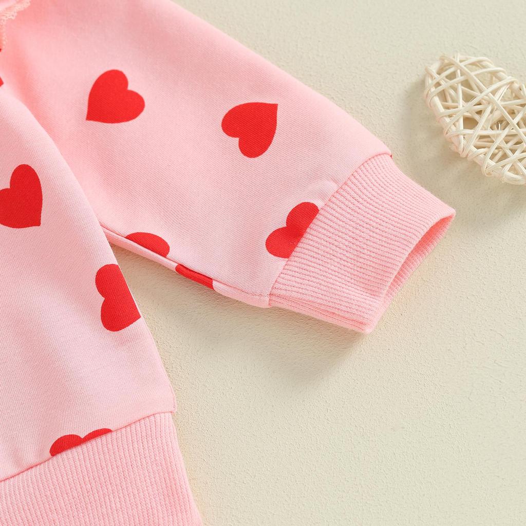 Toddler Girls Valentine's Day Sets Long Sleeve Heart Print Sweatshirt Drawstring Pants Headband Sets