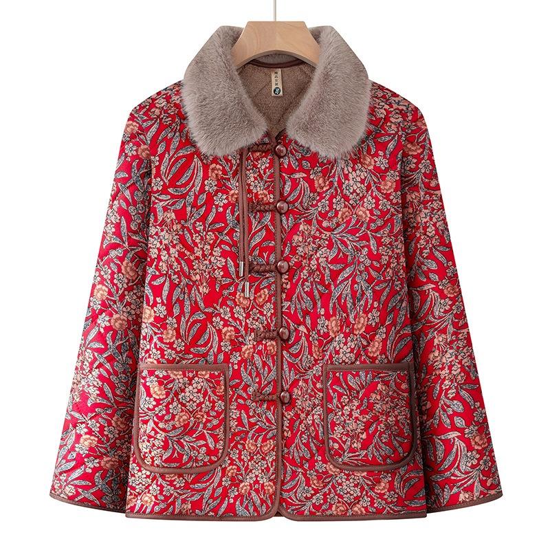 Женская зимняя стеганая куртка, утолщенная куртка, бархатная теплая одежда для пожилой женщины, зимняя стеганая куртка