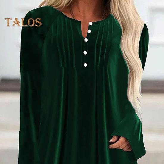 Женская бархатная рубашка с V-образным вырезом, пуговицами, полузастежкой, длинным рукавом, асимметричным подолом, однотонная блузка средней длины