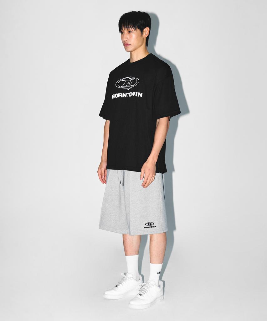 BORN TO WIN Stroke B Logo Semi Over Fit T-Shirts [Black]