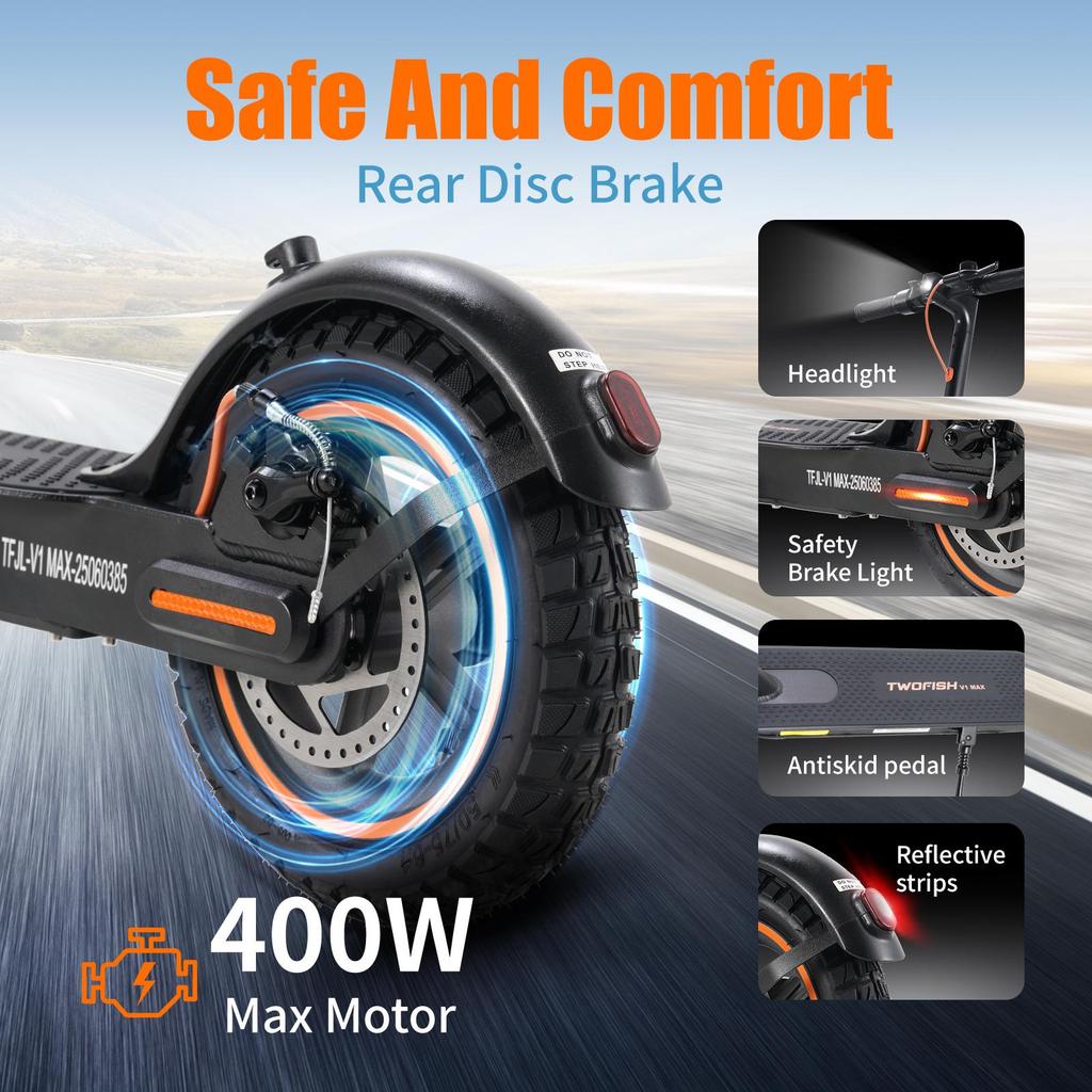 Электросамокат Twofish V1 Max 9-дюймовые шины 400 Вт мотор 36 В 10,4 Ач аккумулятор 20 км максимальный запас хода 28 км/ч максимальная скорость