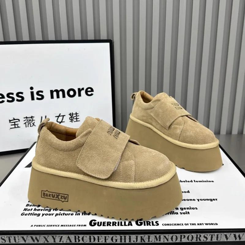 Модные замшевые женские туфли-лоферы на платформе, повседневные кроссовки на высоком каблуке, осенний тренд, бег, бренд, спорт, зима 2024, хлопок, Zapatillas Mujer