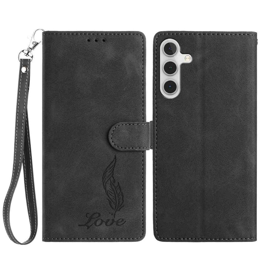 For Samsung Galaxy A36 5G Case Imprinted Feather PU Leather Wallet Phone Cover with Wrist Strap