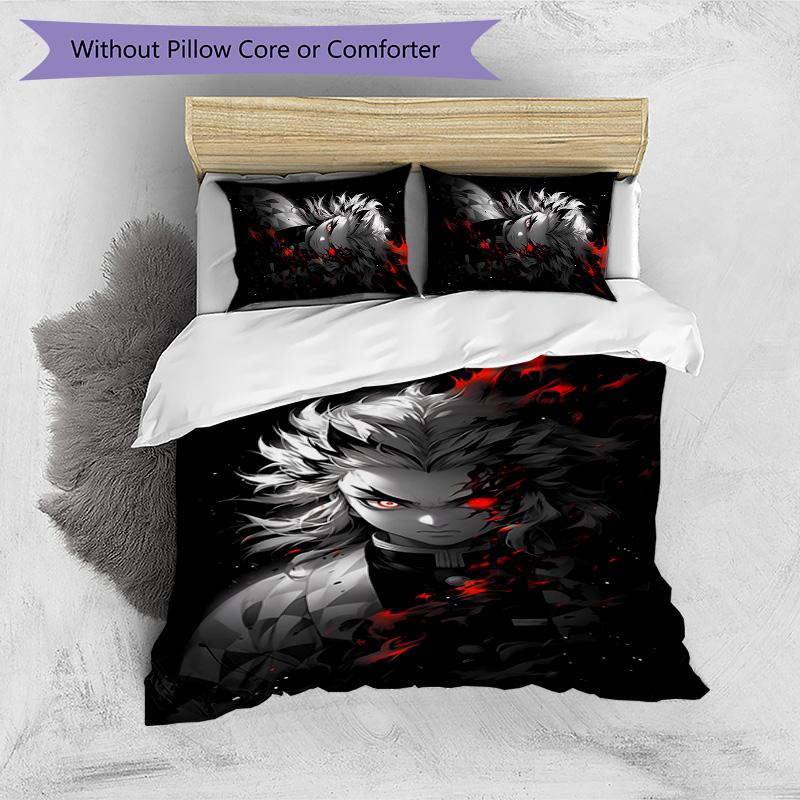 Demon Slayer Pattern Printed 3PCS Bedding Set, Soft Skin-Friendly Washable Duvet Cover & Pillowcases Set
