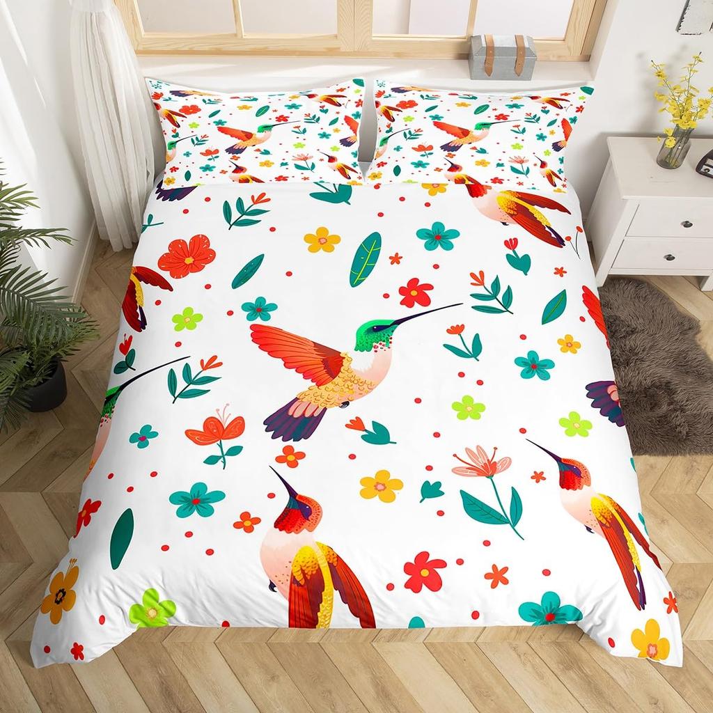 Пододеяльник с колибри и цветами, Постельный комплект с птицами, Синий, Зеленый, Весенний, Дикие животные, Ботанический, Чехол для одеяла, Полиэстер, Чехол для одеяла