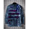 Vintage Casual 3D Faded Flag Tee for Men: Stylish Long-Sleeve, Slight Stretch, All-Season Comfort & Durability