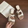 New summer Korean version sandals women's beach shoes bow 2025 fairy style slippers women's summer outer thick heel slippers