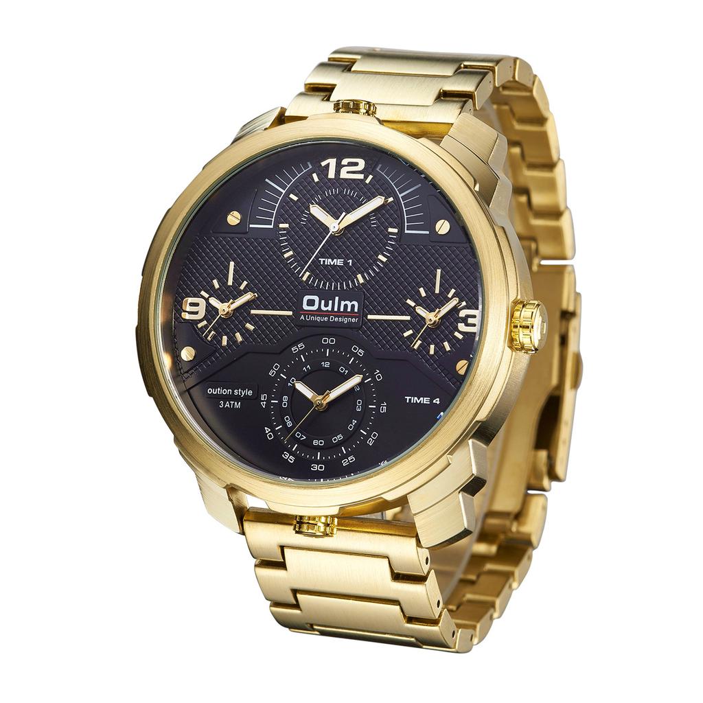 Oulm Модные мужские часы Кварцевые часы со стальным ремешком, большой циферблат, персонализация с несколькими часовыми поясами
