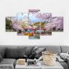 5 Panels Cherry Blossoms Posters and Prints Park Landscape Canvas Painting Modern Home Decor Wall Art for Living Room NO FRAME