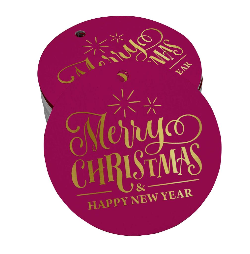 Inkdotpot Pack Of 100 Real Gold Foil Paper Tags Merry Christmas & Happy New Year Text Favor Hang