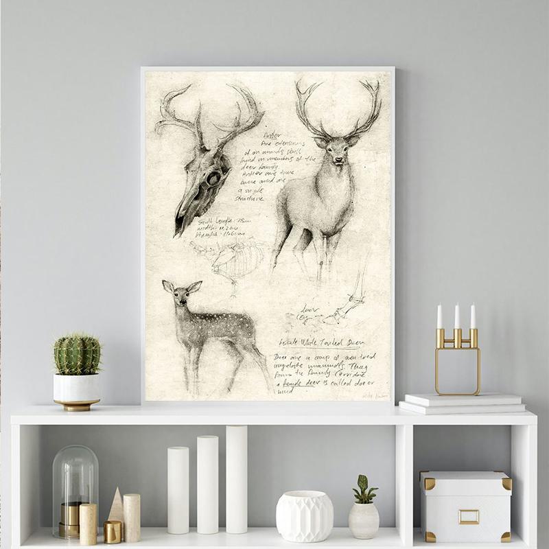 Винтажная лиса, бабочка, олень, насекомое, нота, ретро постер, грибы, холст, картина, настенная живопись, принт, настенные панно для декора гостиной