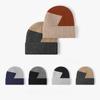Теплая уличная шапка для мужчин с цветными блоками, защита ушей, толстая окружность головы, зимняя женская вязаная повседневная шапка