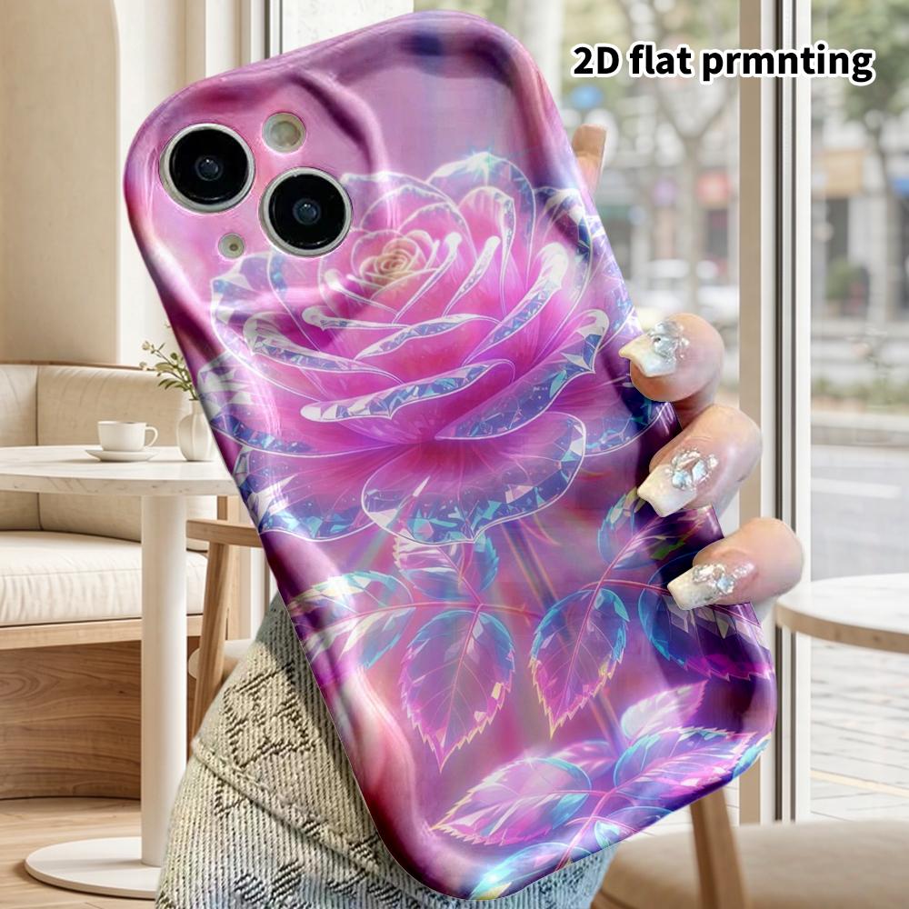 Phone Case: 2D flat design suitable for iPhone 18 17 16 15 14 13Pro protective case, couple style, glowing pink rose, Christmas and Halloween gift