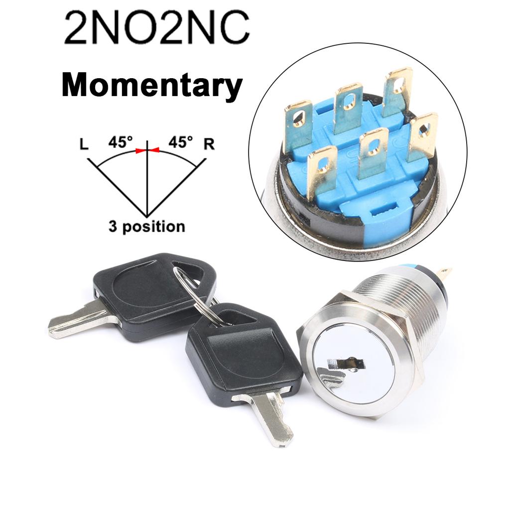 2/3 Positions Rotary Buttons 16/19/22mm Metal Brass Chrome Key Push Selector Switch 2NO2NC Press Without LED 2 keys