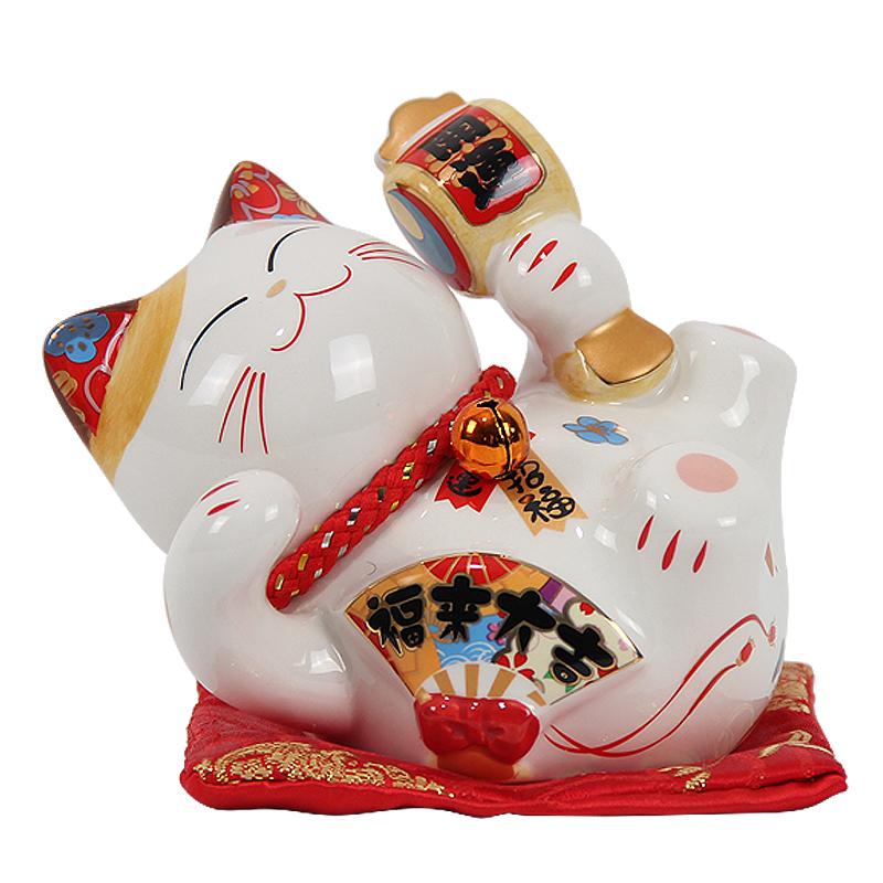 Миниатюрная керамическая статуэтка «Кот удачи», настольное украшение, деловой подарок на удачу и процветание