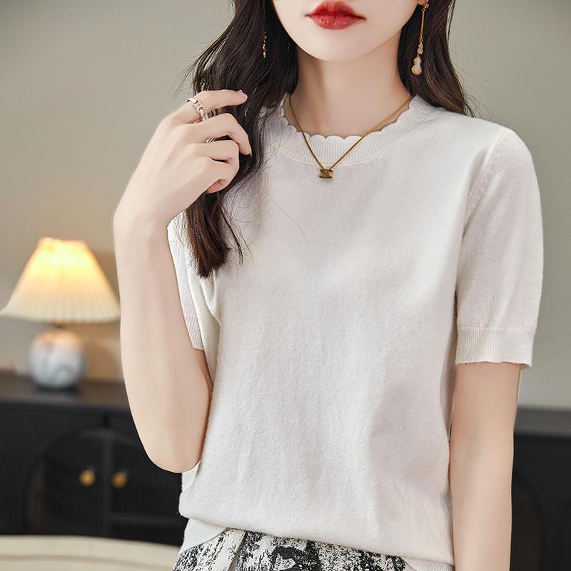 Женская вязаная футболка MODERN NEW SAGA, летняя вязаная рубашка, футболки с короткими рукавами, пуловер с круглым вырезом, вязаные топы