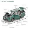 1:24 Scale SIENNA MPV Van Toy Car Model Diecast Miniature Pull Back Sound & Light Doors Openable Collection Gifts for Boy Kid
