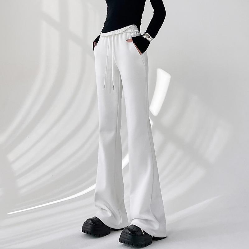 Элегантные женские повседневные брюки-клеш с широкими штанинами, новые модные свободные прямые брюки с высокой талией, женские однотонные простые офисные брюки со шнурком 2344