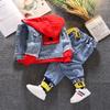 Spring Autumn Denim Jacket For Boy Girl Fashion Patchwork Hooded Cowboy Coat Casual Children's Two-Piece Set Clothing