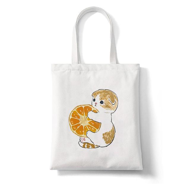 Harajuku Kawaii Cat Cartoon Canvas Bag Shopper Bag Letter Print Large Capacity Houlder Bags Shopping Bag Casual Fashion Tote Bag