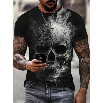 Винтажная футболка для мужчин с 3D принтом черепа, летняя новая, повседневная, с коротким рукавом, оверсайз, мужская одежда, повседневная футболка с круглым вырезом, пуловер