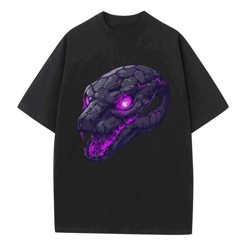 Summer Cotton T Shirt Graphic Tees Baggy Dropped Shoulders Oversized Short Sleeve Petrified Skull Snake Graphic Unisex Tops