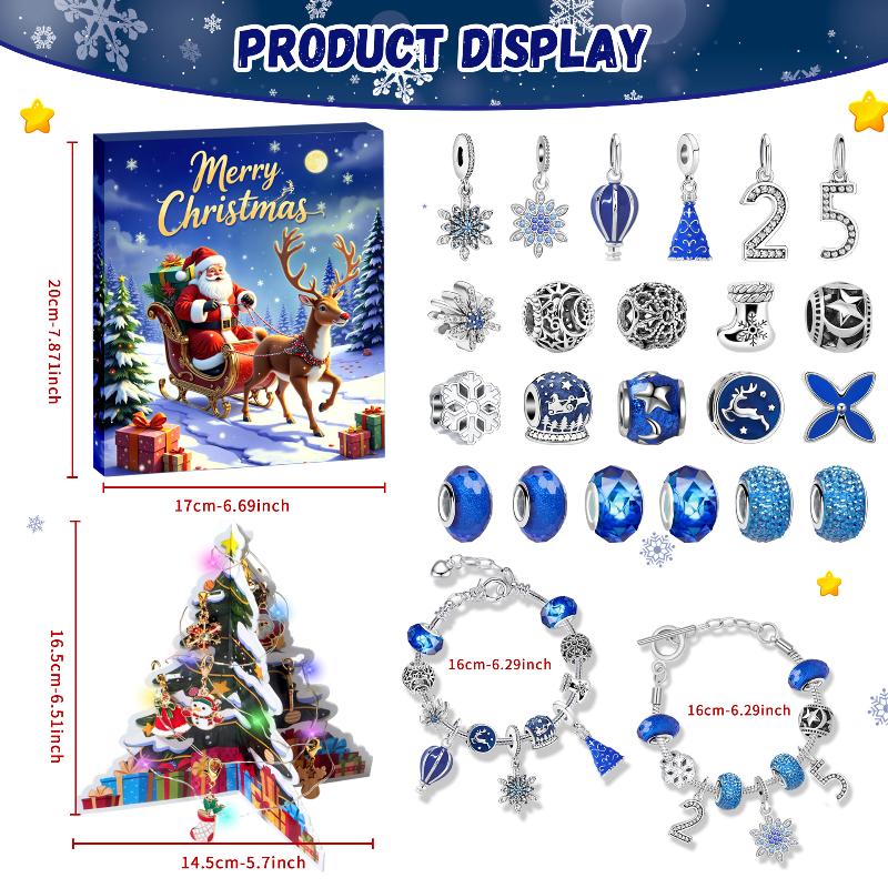 Рождественский адвент-календарь с 24 ячейками, синяя коробка для обратного отсчета, набор для изготовления браслетов своими руками, праздничный сюрприз, подарки-сюрпризы для детей, вечеринка D