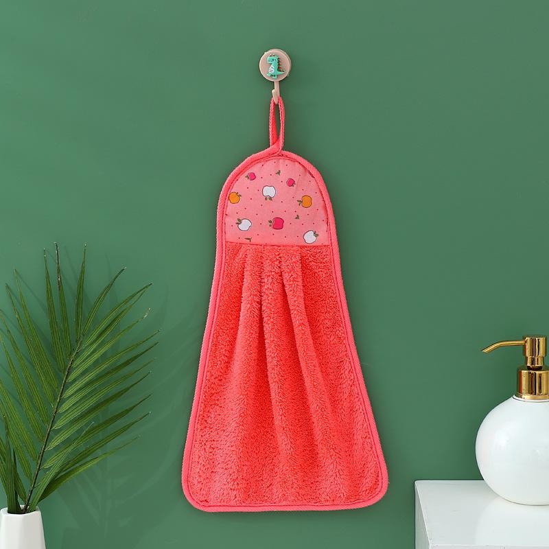 Cartoon Coral Fleece Hanging Towels for Kitchen & Bathroom