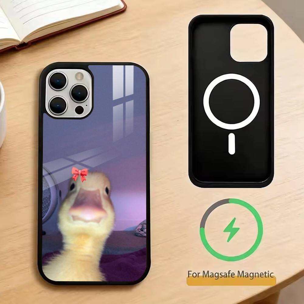 Ins Cute Bow Duck Phone Case For iPhone17,16,15,14,13,12,11 Plus,Pro Magnetic with Magsafe Wireless Charging