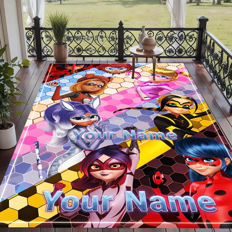 Custom Text Miraculous Ladybug Pattern Floor Rug Soft Indoor Carpet Mat Living Room Bedroom