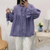 Johnature Ruffles Linen Lace-up Women Shirts Tops Spring Summer Vintage Mori Loose Slits Female Blouses