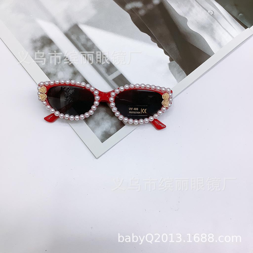 Детские модные солнцезащитные очки, солнцезащитные очки с защитой от ультрафиолета, милые детские самодельные жемчужины для мальчиков и девочек