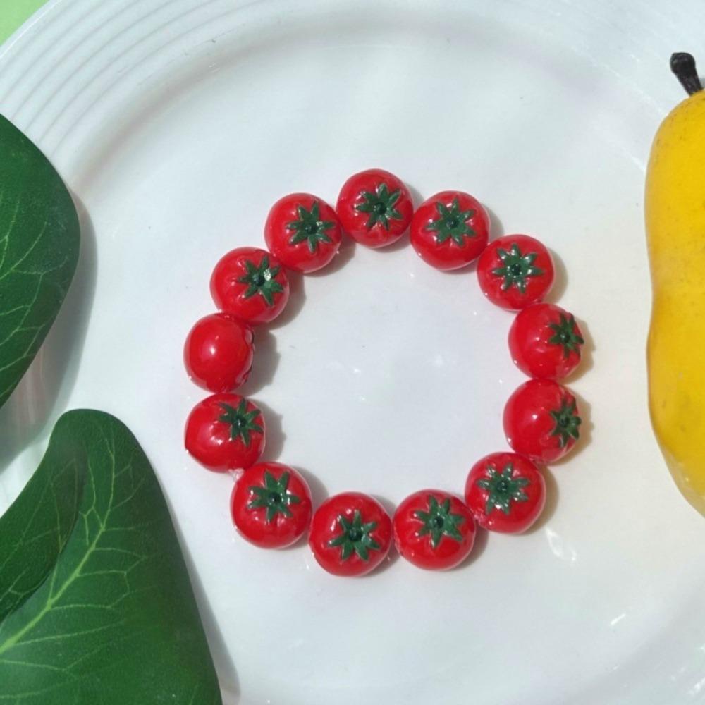 Y2K 3D Fruit Resin Fruit Bracelet Elastic Rope Apple Mangosteen Peach Fruit Beaded Bracelet Multi-color Cartoon Bracelet Summer