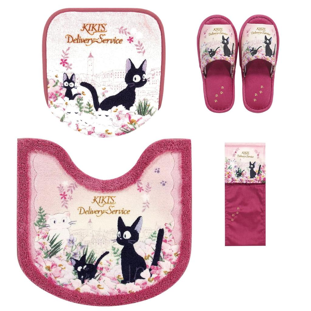 Служба доставки Набор из 4-х ковриков для унитаза Ghibli Gigi Senko Twilight Gigi Коврик для унитаза 58 x 60 см Крышка Тапочки Чехол для держателя бумаги Розовый туалетные принадлежности