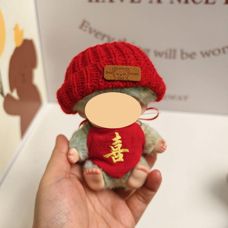 [Cloth  Only] Doll New Year Set Clothes for Plush Dolls,New Year's Lucky Belly Band + Hair Clip+Lion Dance Headgear.