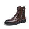 Boots for Men Side Zipper Comfortable High Top Motorcycle Boots Mens Casual Shoes Brown Leather Autumn Lace Up Thick Soled Boots