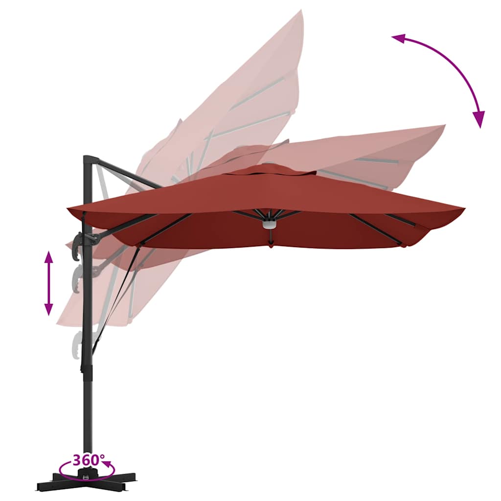 Cantilever Sun Umbrella with LED Light Strips Terracotta 351 x 250 x 253 cm