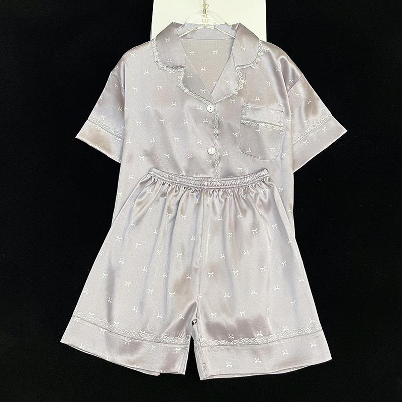 Solid Color Ice Silk Pajamas Women'S Summer Thin Foreign Style High-Value Short-Sleeved Loungewear Two-Piece Set Can Be Worn Outside