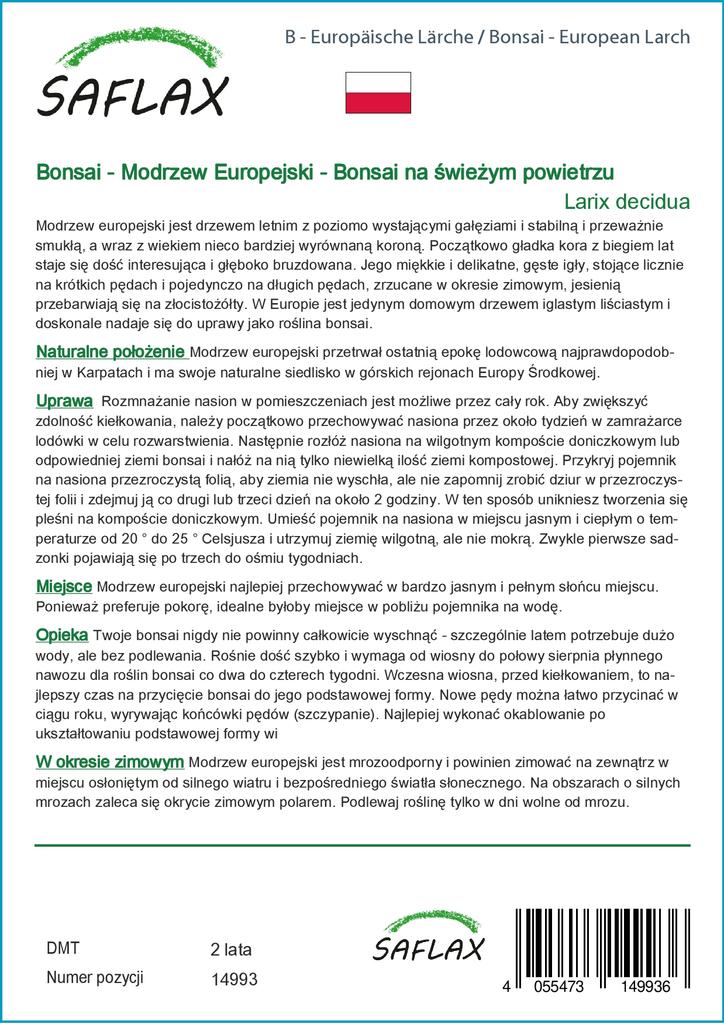 SAFLAX Garden in the Bag - Бонсай - Лиственница европейская - 75 семян - С субстратом в подходящем мешке - Larix decidua